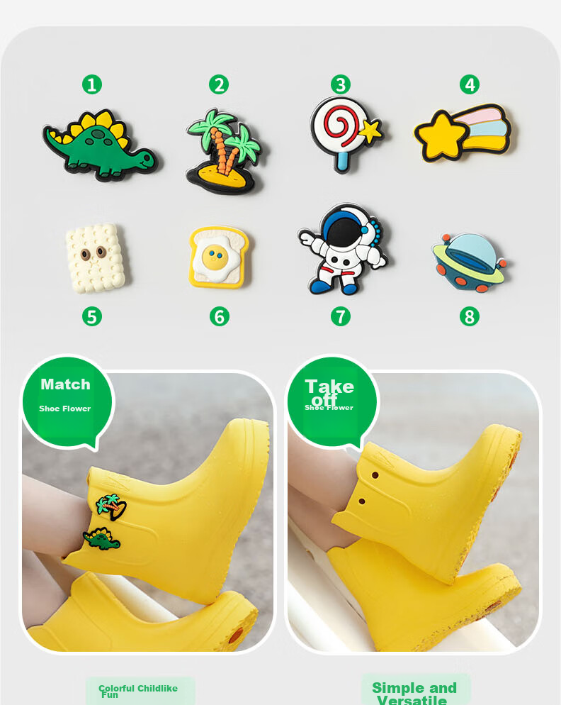 SHUKIKU Children's Rain Boots, Lightweight Non-Slip Rain Shoes for Boys And Girls, Kindergarten And Elementary School Students' Waterproof Shoes, Pudding Yellow, Size 32/210 16