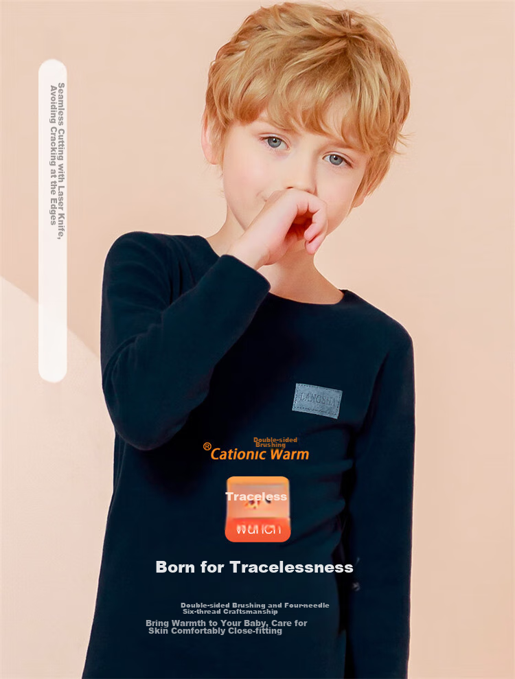 LangSha Children's Thermal Underwear, Boys' Autumn And Winter Round Neck Base Layer Pajamas, Elastic Autumn Top And Pants, for Older Children, Set of 120 11