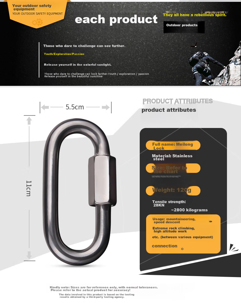 Locroyon 988 Stainless Steel Quick Link Carabiner Nut Lock Climbing Chain Connector Descender Rock Climbing Main Lock 6