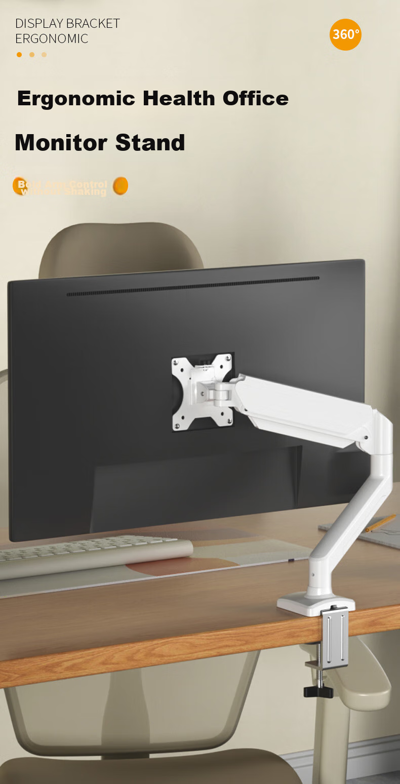 W&Q Monitor Arm, White Display Mechanical Arm, Desktop Computer Office Desk Riser Stand, No Drilling Required, Gas Lift Rotating VESA17-32 Inches 1