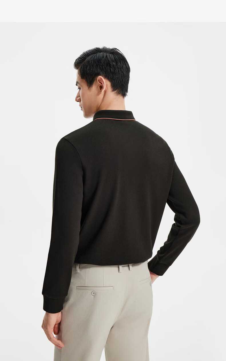 Goldlion [Contains Wool] Autumn And Winter Men's Simple Texture Business Casual Polo Shirt, Dark Brown-97, XX 6