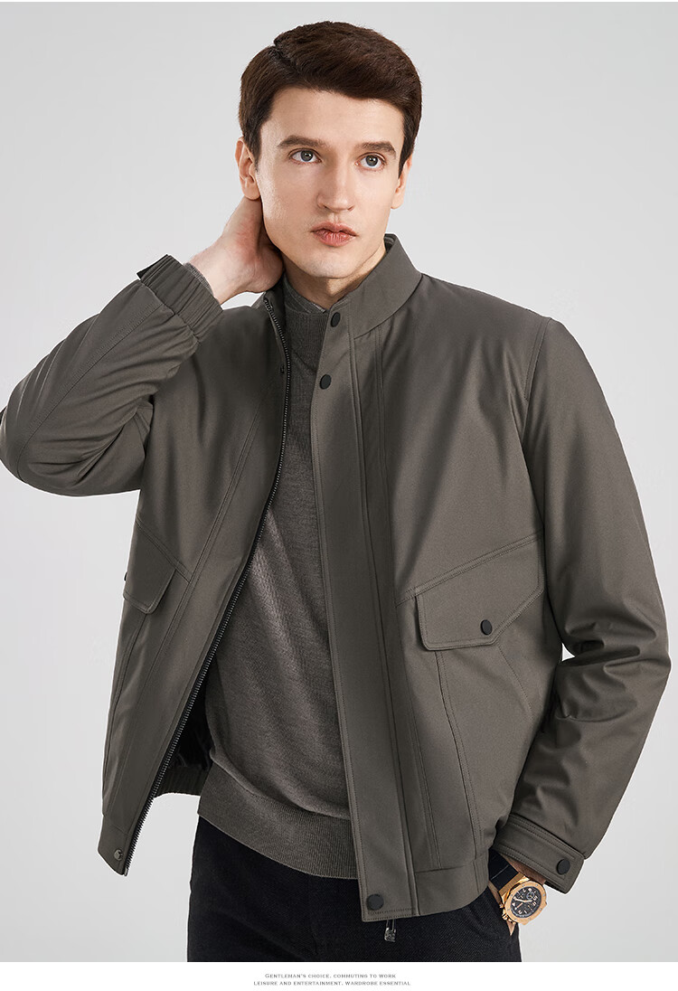 FIRS Men's Autumn Winter Quilted Thickened Warm Windproof Stand Collar Business Casual Comfortable Skin-friendly Pocket Jacket 7