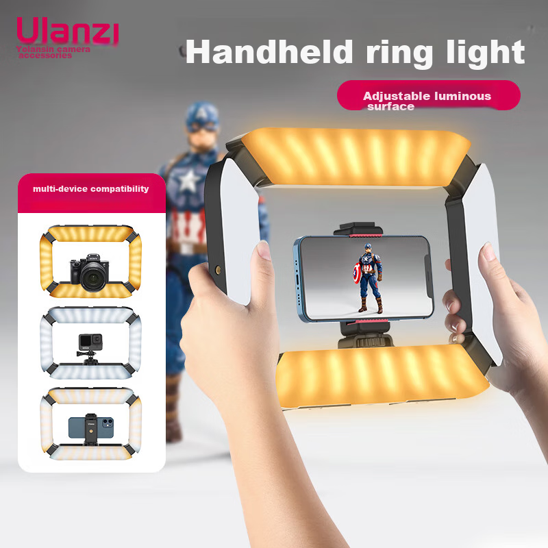 Ulanzi U200 Handheld Ring Light with Dual Color Temperature, for TikTok Live Streaming, Tattoo, Manicure, Eyelash Extension, Photography, Mobile And Mirrorless Camera Lighting, Rabbit Cage Live Streaming Stand