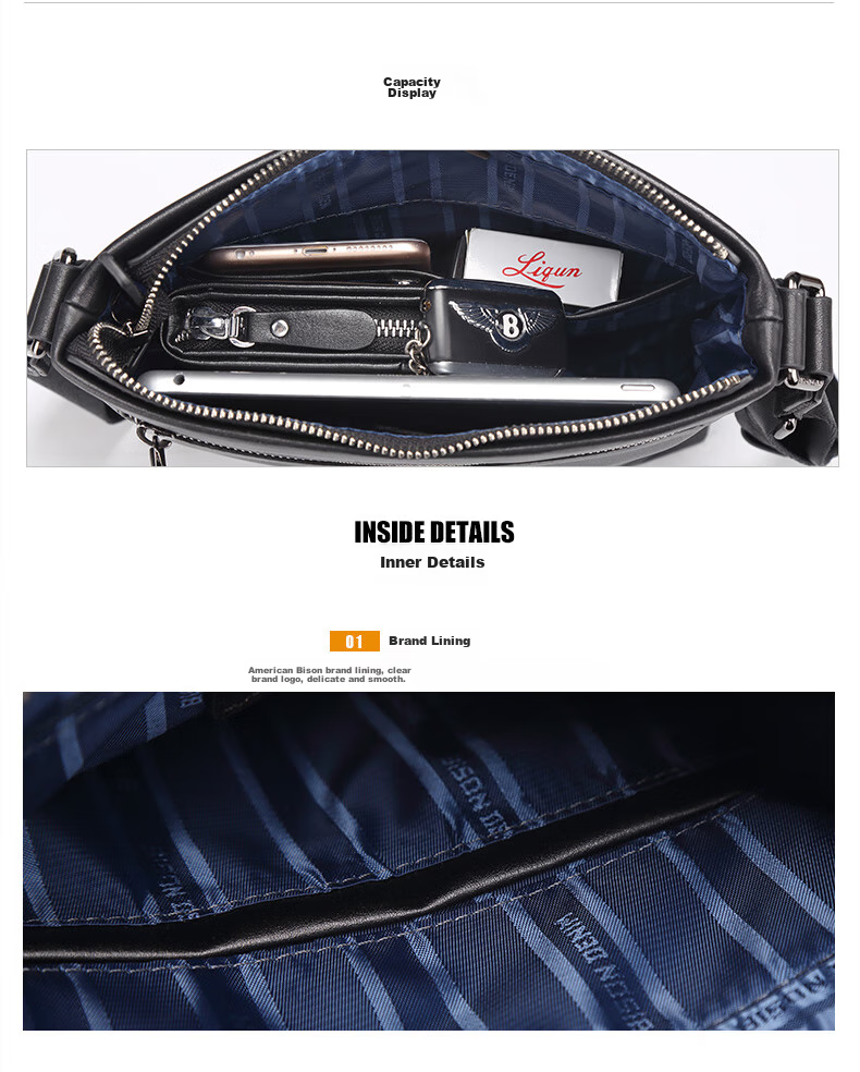 Meizhouyeniou Shoulder Bag, Men's Crossbody Bag, Casual Genuine Leather Men's Bag N2357-1B Black, Birthday Gift for Boyfriend 36