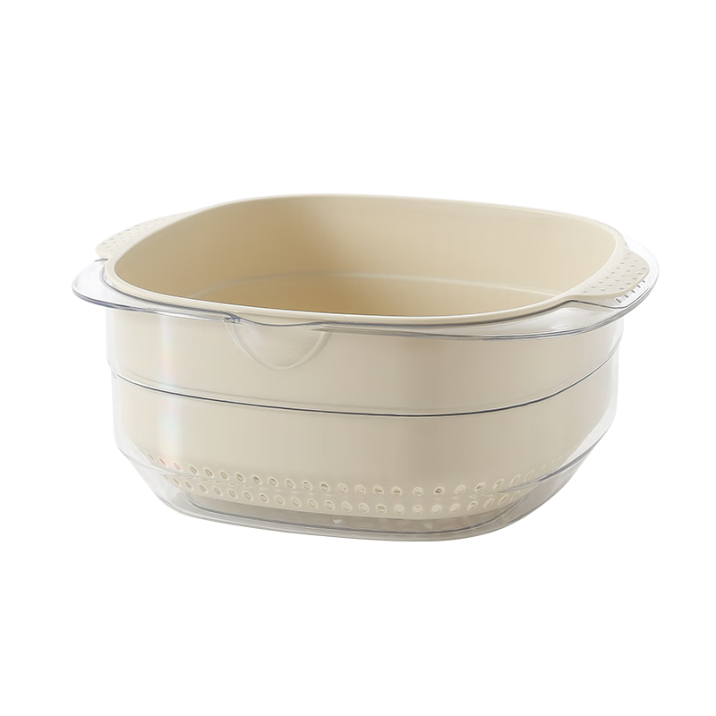 Maxcook Vegetable Washing Basket Draining Basket Plastic Double-Layer Vegetable Basin Colander Strainer Basket 1 Basin 1 Strainer White Small MCPJ4550