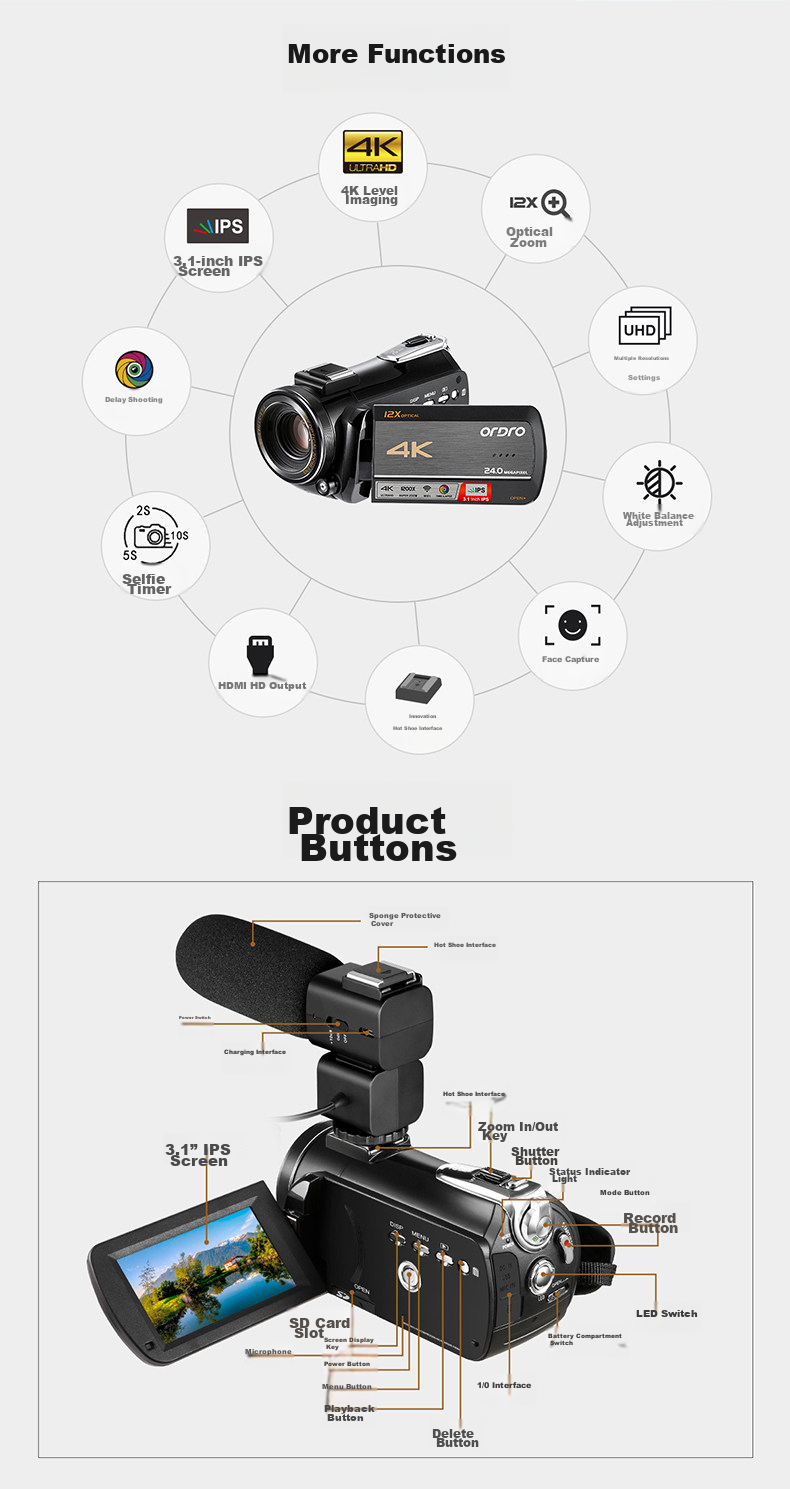 ORDRO AC5Plus 5K Camera, DV Digital Video Recorder, 4K Professional High-Definition All-In Camera, 12x Optical Zoom, Enhanced 5-Axis Image Stabilization, for Home Use, Live Streaming, And Weddings 26