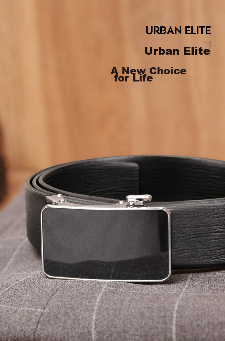 Cattlesboss Men's Belt, Business Automatic Buckle Leather Belt, Top-Grain Cowhide Waistband 7210 Gift for Dad, Black, 110cm 4