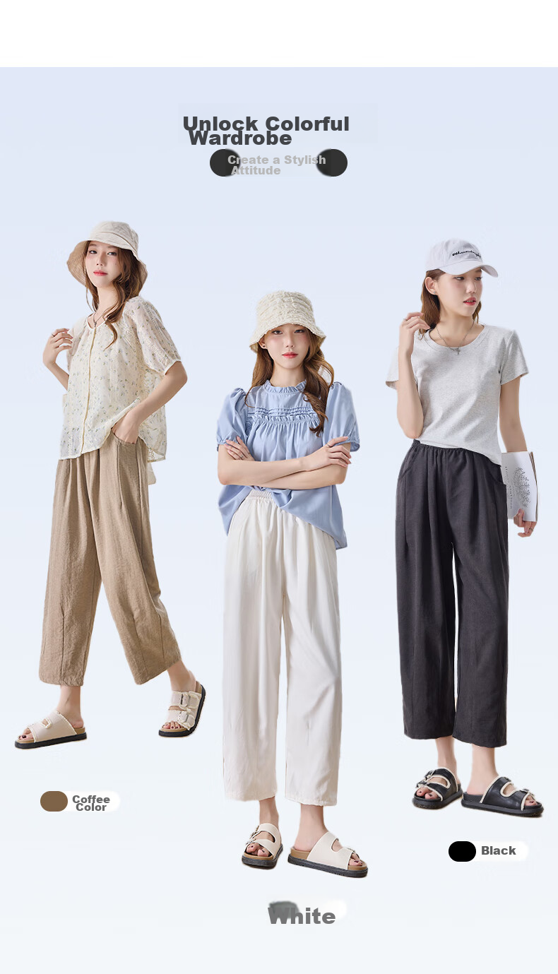 LangSha Lazy Summer Refreshing Cool Milk Puff Pants for Women, High-Waisted Thin Casual Versatile Wide-Leg Cropped Pants for Petite Figures 6