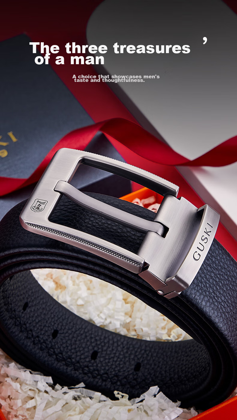 GUSKI Brand Men's Leather Belt with Pin Buckle, Gift Box, Casual Trouser Belt, Birthday Gift for Boyfriend Or Husband 11