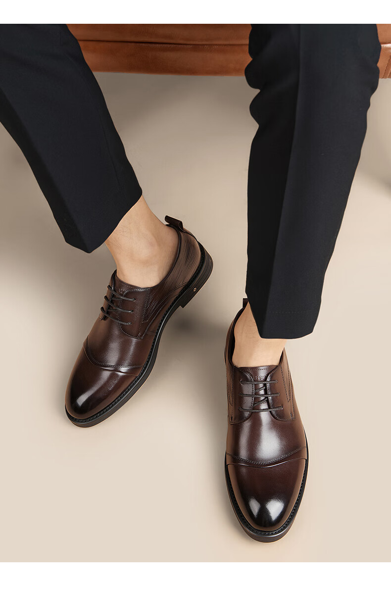 HLA Business Casual Men's Breathable Leather Derby Dress Shoes HAAPXM1EBA068 Black Size 38 4