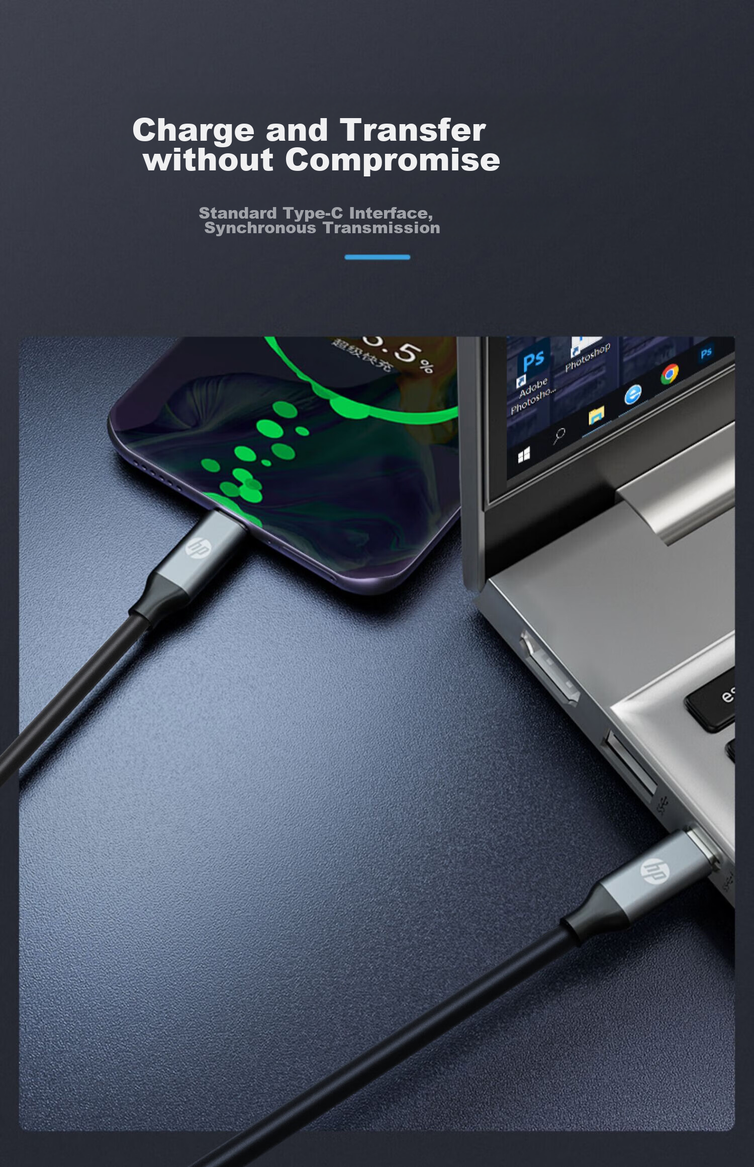 HP Type-C Data Cable, Double-Ended PD65W Fast Charging Cable, C to C Car Charger Cord, Suitable for Apple IPhone15/iPadPro/macbook Laptops, Huawei, Xiaomi 10