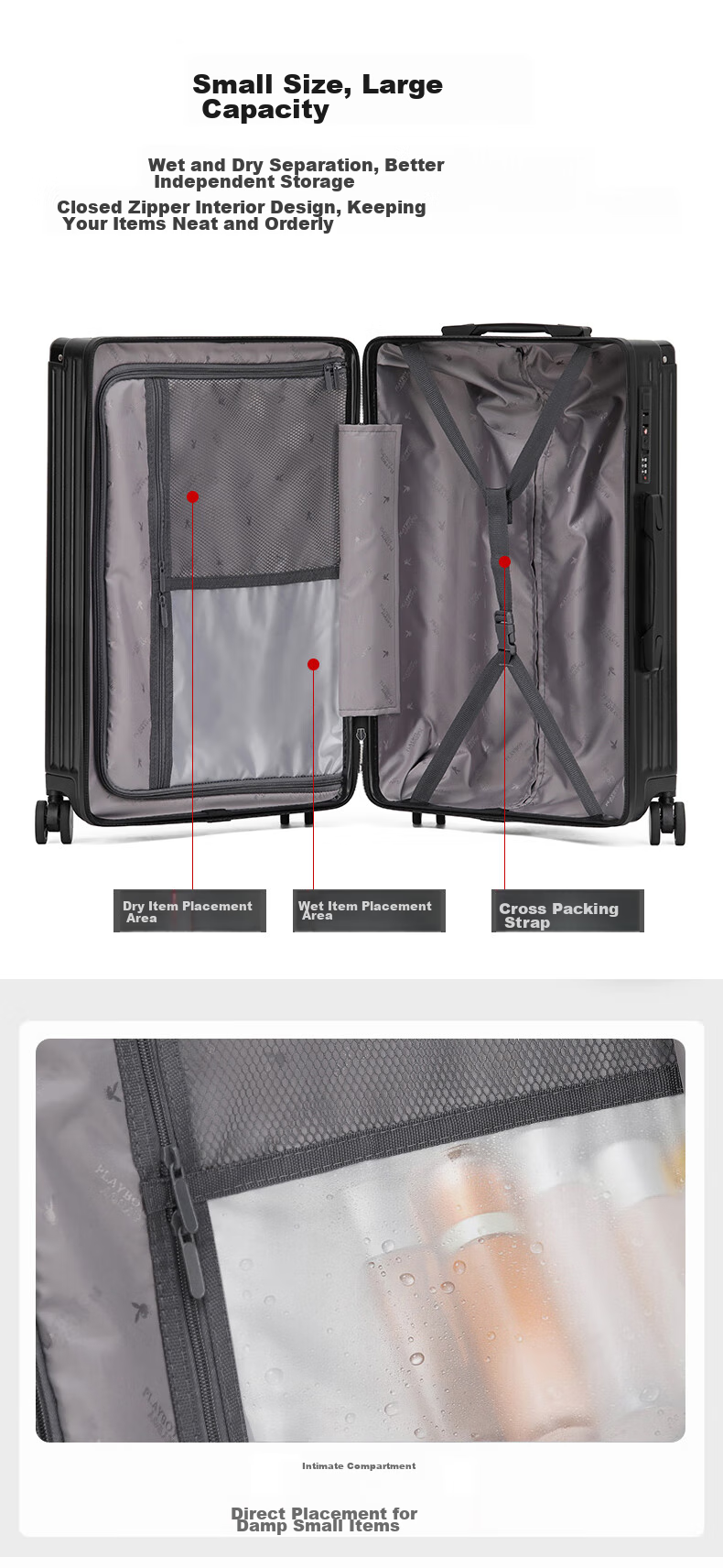 Huahuagongzi Luggage Suitcase for Women And Men, Trolley Case with Spinner Wheels, Travel Carry-On Suitcase with Password Lock, 20-Inch Black 14