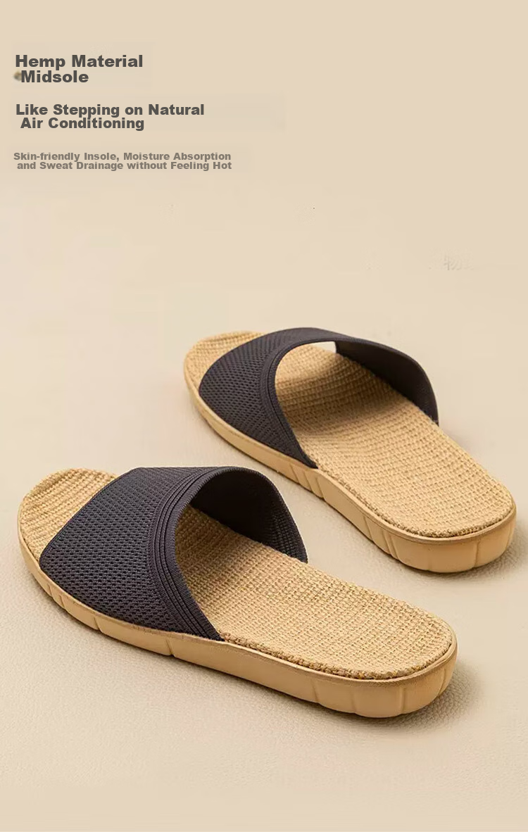 Mandobel Four Seasons Cotton Linen Slippers Lightweight Comfortable Home Fashion Slippers Striped Mocha Coffee Size 42-43 5