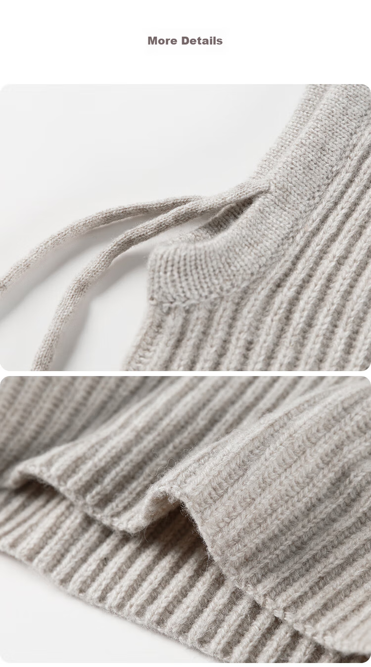 JIUMU Pure Wool Warm Knit Hat for Women, Autumn And Winter Balaklava Knitted Cap, Cold-Proof Hood with Integrated Neck Warmer 26