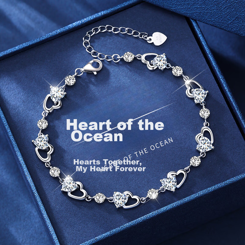 GLTEN Swarovski Zirconia Ocean Heart Silver Bracelet for Women, New Jewelry Design, Birthday Gift, Anniversary Present for Girlfriend Or Wife