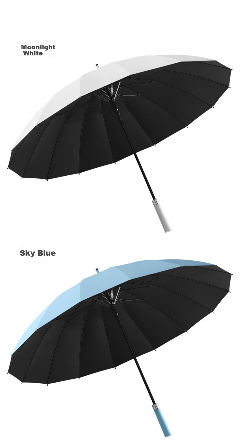 MAYDU 16K Lotus Bone Umbrella, Long Handle, Enlarged Double-Person Umbrella, Black Rubber Sun Protection Umbrella, 560 Grams, M1609 Blue 9