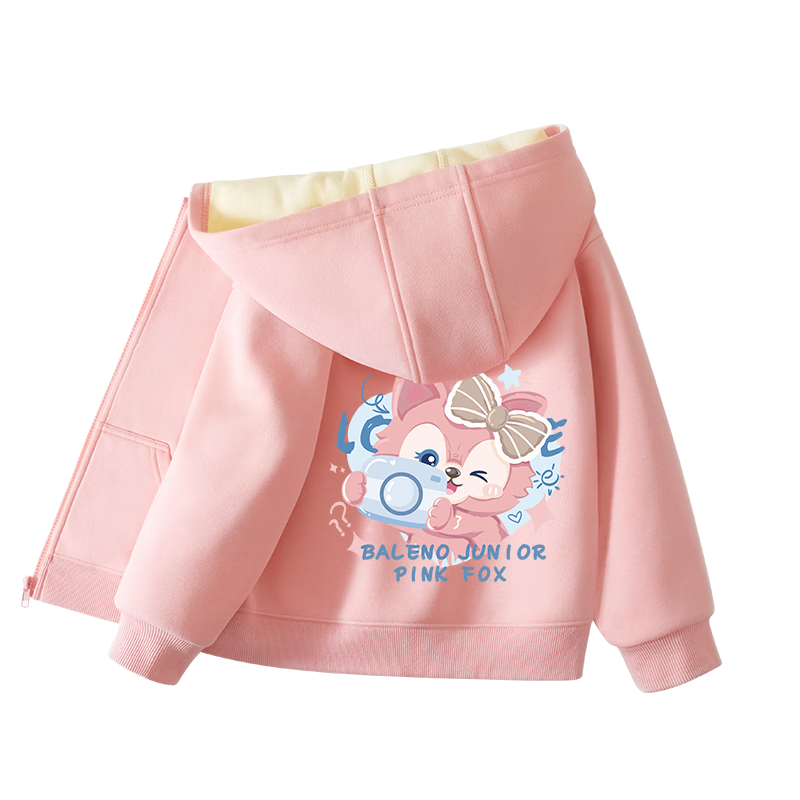 Baleno Girls' Jacket 2025 Winter Thickened Fleece Hooded Cardigan for Big Kids Warm Autumn and Winter Outerwear