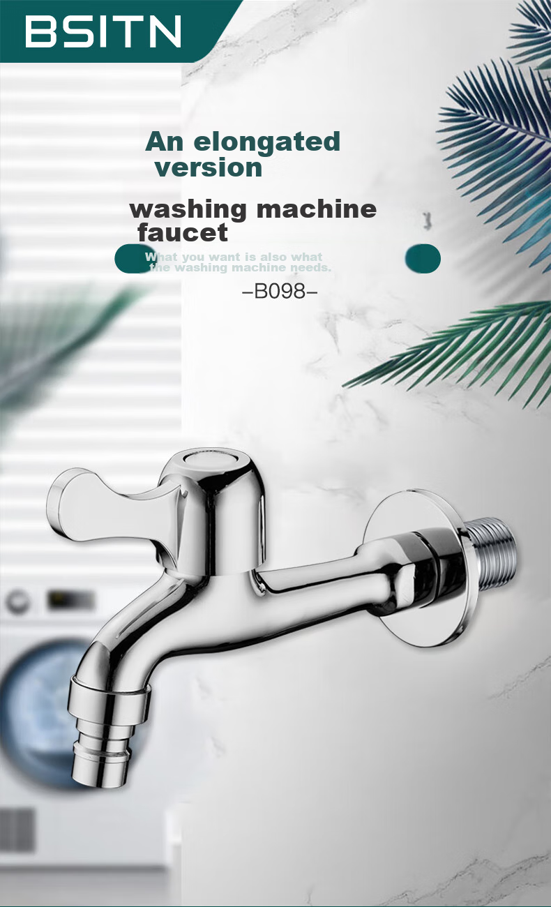 BSITN Brass Washing Machine Faucet, One Inlet Two Outlets, High Flow Rate Faucet, Extended Spout, Balcony Faucet B052 1