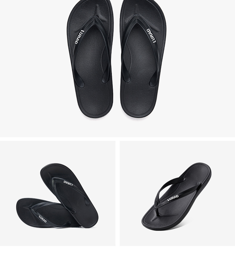 LURAD Men's Casual Outdoor Flip Flops Non-Slip Thong Sandals Black - Thin Straps Size 39-40 14