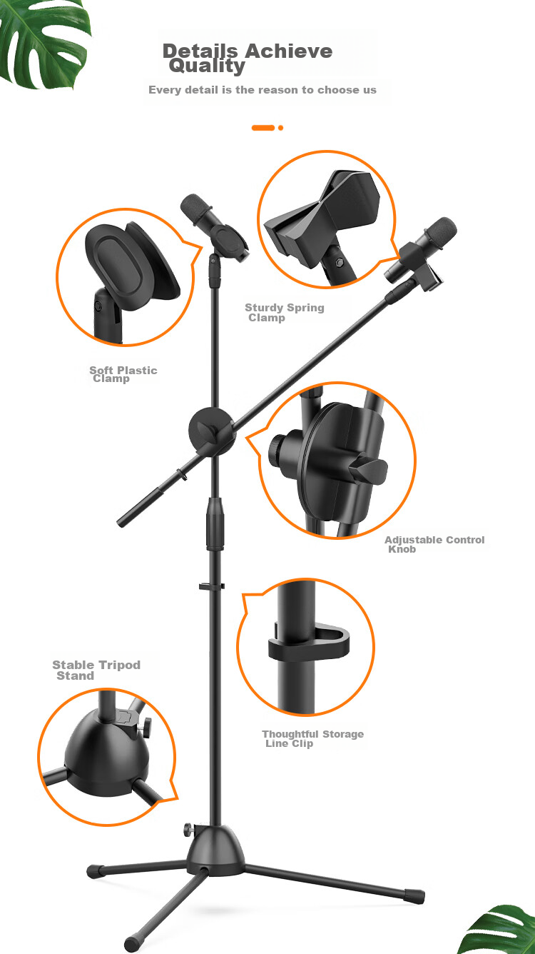 NINTAUS HY-103 Upgraded Microphone Stand, Floor-Standing Live Streaming Steel Tube, Telescopic Tripod, Recording Stage Stand Equipment with Microphone Clamp 4