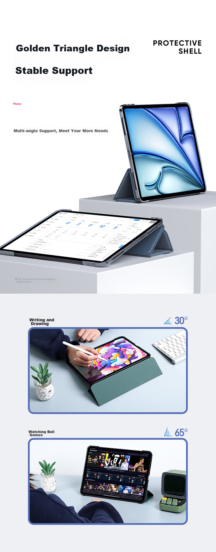 CangHua Compatible with 2024/2025/2026 New IPad Air 11-Inch Case, M4 Chip Apple Tablet Air 6/7/8 Protective Cover, Shockproof Tri-Fold Silicone Case 7
