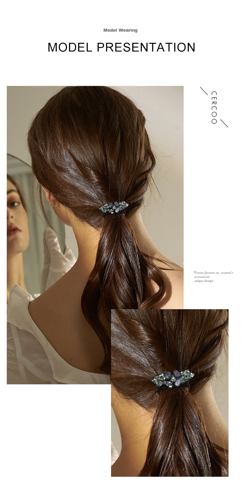 Cercoo Elegant Hair Ties, Stylish Hair Bands, Creative Elastic Hair Bands with Dazzling Stones, Ponytail Holders, Hair Accessories for Elegant And Retro Looks 3