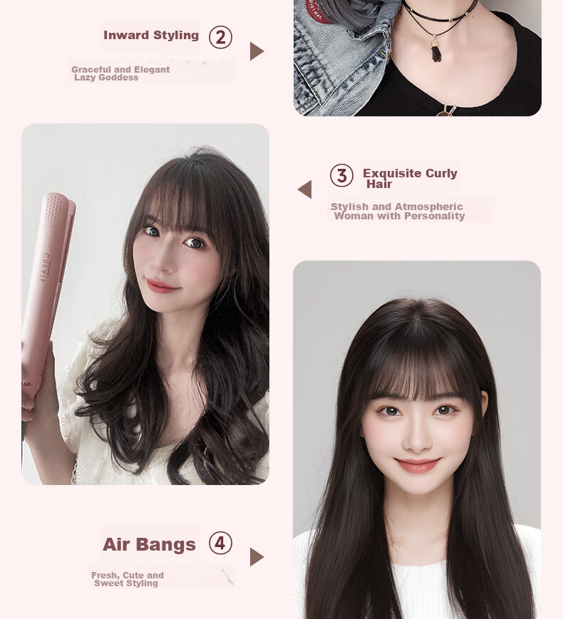 AUX Straight Hair Iron for Women, Bangs Clip, Curl Straightener, Long-Lasting Styling, Dual-Purpose Straight And Curl Iron, Hair Curling Tool, Upgraded Ceramic/ionic Dual Protection Hair Care Gift 7
