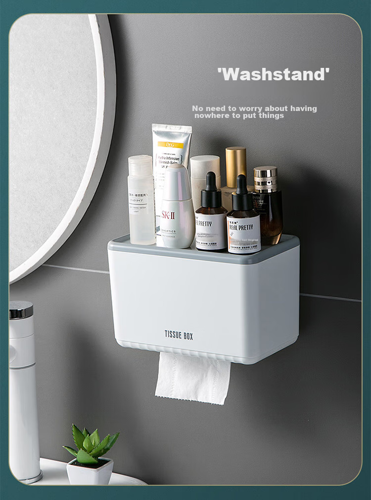 Baoshi Bathroom Tissue Box, Wall-Mounted Paper Towel Holder, No Drilling Required, Bathroom Storage Rack, Waterproof Toilet Paper Holder 4