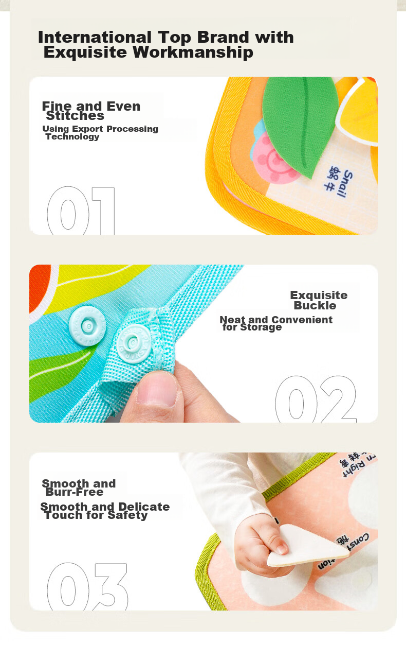 Jollybaby Tear-Resistant Book, Baby-Safe Chewable Cloth Book with Velcro, Early Education Children's Gift, Ocean Treasure 14