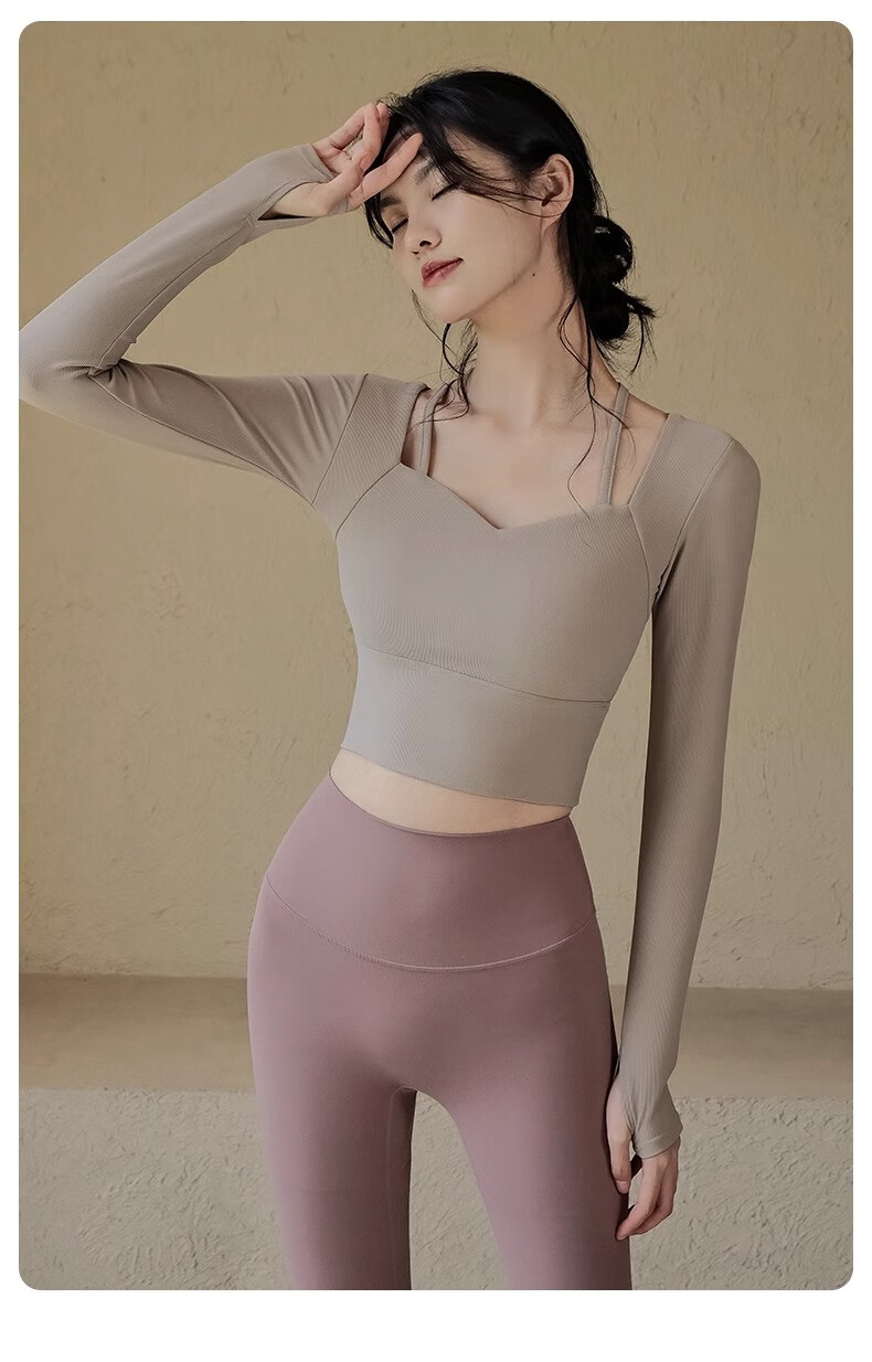 ACKDCS Women's Yoga Top Spring Summer Waist-Slimming Sports Tennis Cycling Pilates Long Sleeve Fitness Shirt with Chest Pad 19