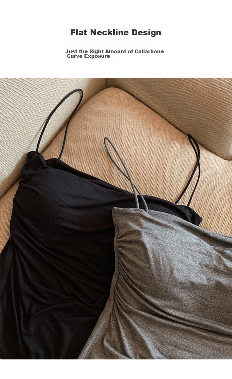 FitonTon Pleated Camisole Tank Top for Women with Built-In Bra Pads, Wearable As Outerwear Or Inner Layer, Beautiful Back Design, Sports Undershirt, Sleeveless T-Shirt 5