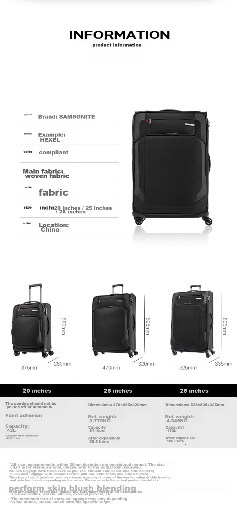 Xinxiuli Luggage, 25-Inch Trolley Suitcase, Business Soft Case, Expandable Travel Case, AZ7 Black Check-In Suitcase with Password Lock 7