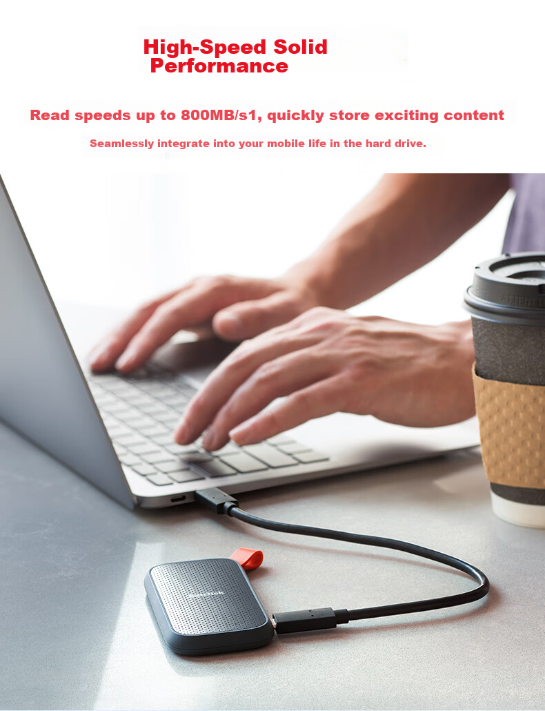 SanDisk 2TB Type-C USB3.2 Portable Solid State Drive (PSSD) E30 High-Speed, Mobile SSD, Read Speed 800MB/s, Compatible with Phones And Laptops 3