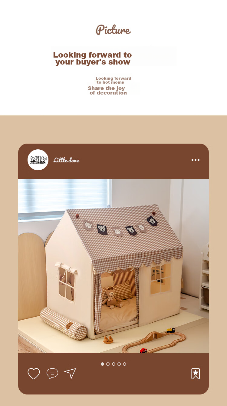 Little Dove Children's Tent Indoor Playhouse/ins Princess Room for Boys And Girls, Khaki Plaid (Pillow Not Included) 9