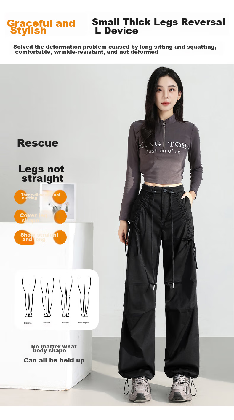 FitonTon Parachute Cargo Pants for Women, Autumn/winter 2025 Hiking Sports Pants, High-Waisted Slimming Two-Way Wide-Leg Casual Pants for Wome 4