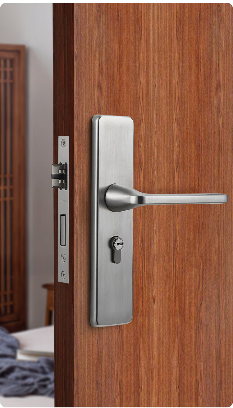GUTE Door Lock, Interior Bedroom Wooden Door Lock, Room Door Handle, Stainless Steel Bathroom Door Lock, Brushed Color, Adjustable Door Lock 7