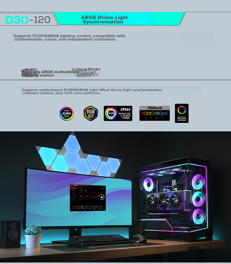 PHANTEKS D30 Building Block Version Zhengye 12cm Case Water Cooling Radiator ARGB Temperature Control Fan (30mm Thick/7 Blades High Air Pressure/Wireless Cable Connection/3-Piece Set/Black) 11