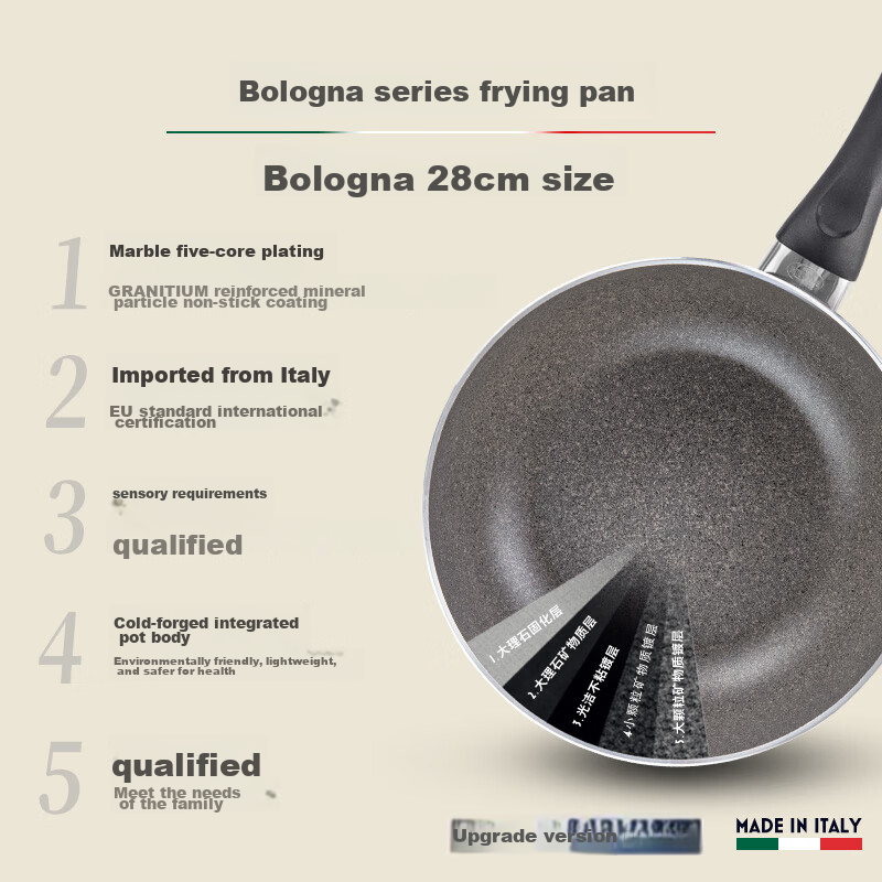 BALLARINI Non-Stick Pan Compatible with Induction Cooker And Gas Stove, Imported Flat Bottom Wok, Large Belly Pan, Stir-Fry Pan, Bologna 28cm