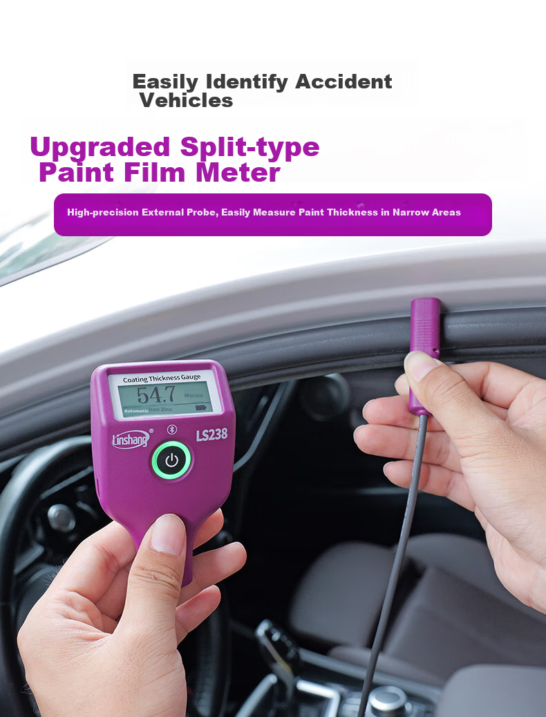 Linshang Bluetooth Rechargeable Paint Film Meter LS237, Used Car Iron Powder Putty Paint Surface Detector, Coating Thickness Gauge 22
