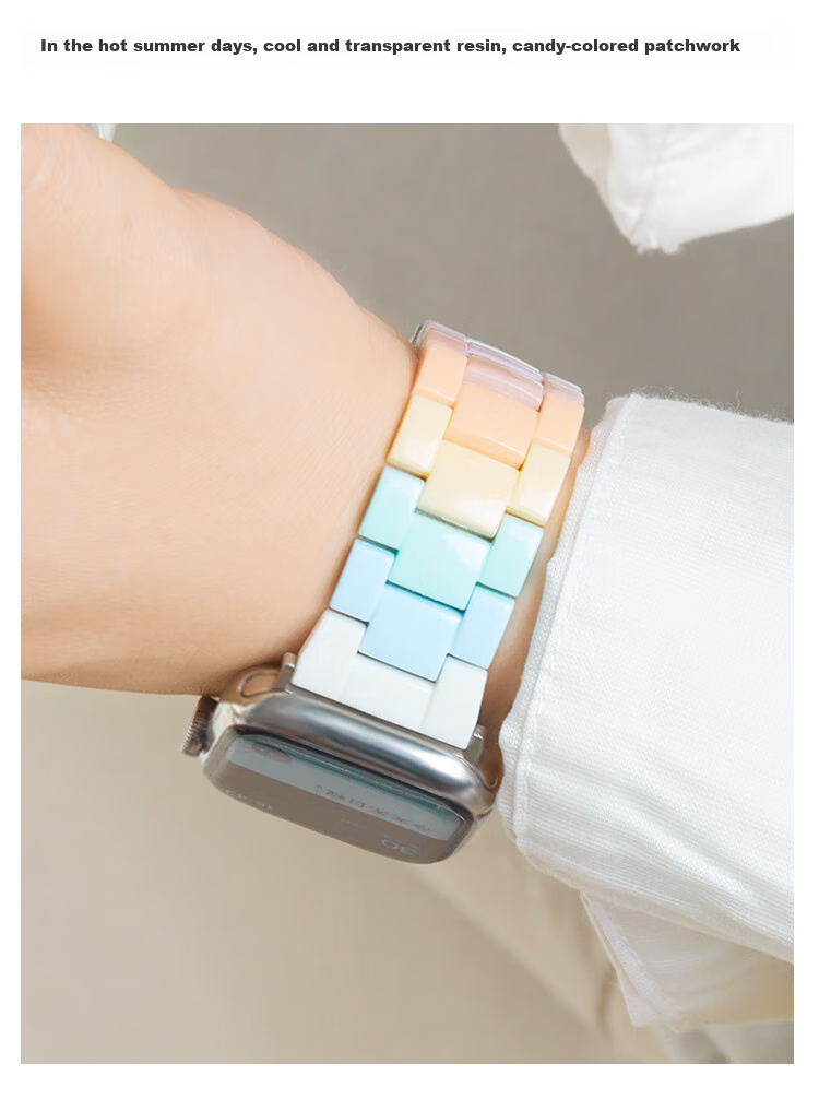 MSSM Compatible Apple Watch Band, Rainbow Strap for IWatch S11/ultra3/S10/9/8/SE3, Acrylic Women's Fresh And Simple Wristband 4