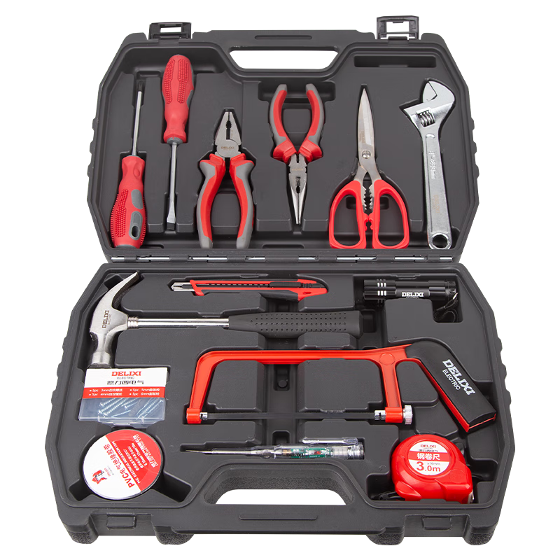 DELIXI ELECTRIC Household Multi-Functional Hardware Tool Set, Electrician And Carpenter Repair Hand Tool Kit, 33-Piece Set