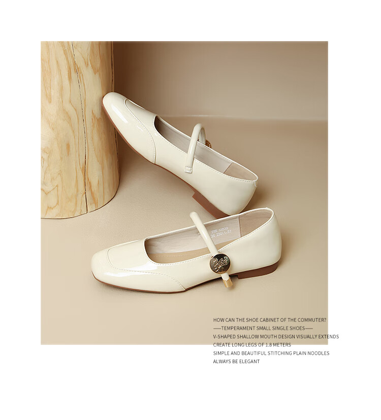 ZHR Mary Jane Shoes for Women, Elegant Shallow Mouth Chunky Heel Pumps, Square Toe Women's Shoes, K283, Beige, Size 36 28