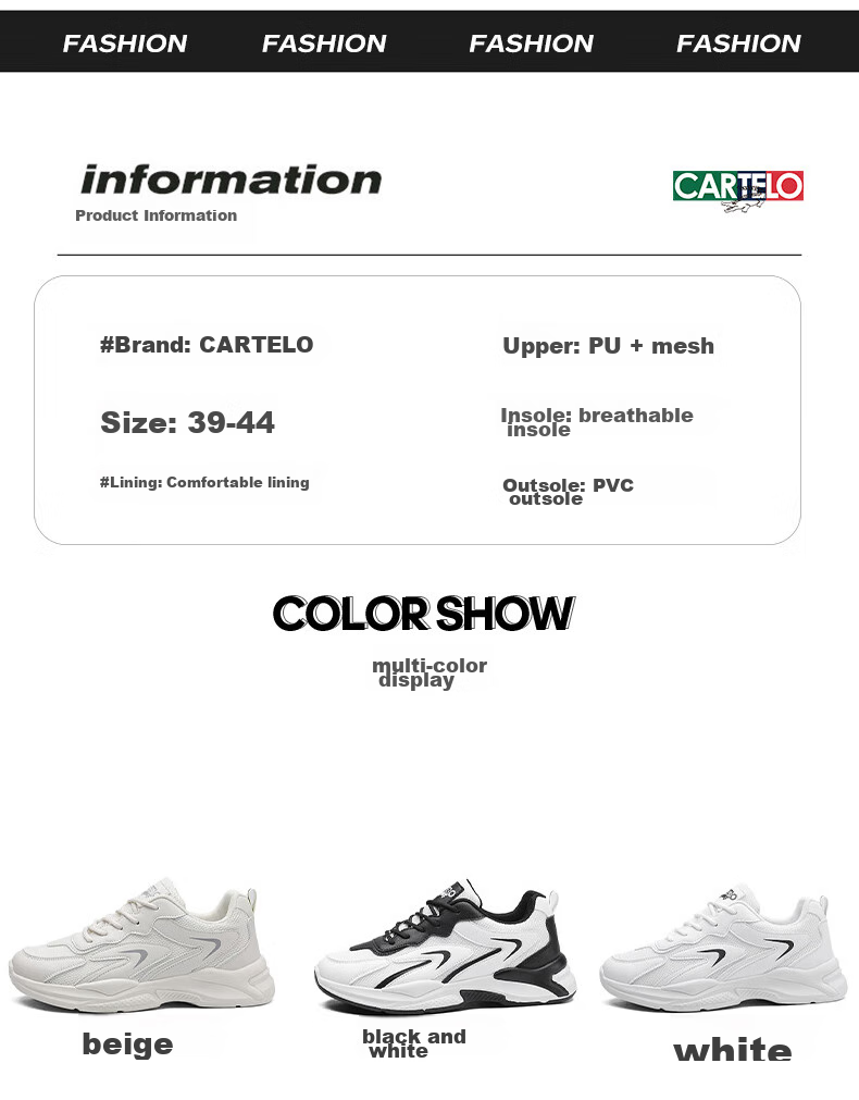 CARTELO Men's Shoes, Summer 2026 Mesh Shoes, Men's Fashionable Casual Shoes, Breathable Sports Dad Shoes, Beige, Size 42 3
