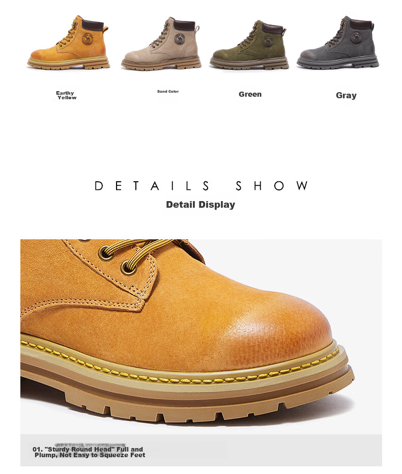 CAMEL [Shanze] Men's Yellow Boots, Fashionable Martin Boots, Casual Work Boots, L14W307636, Gray, Size 39 31