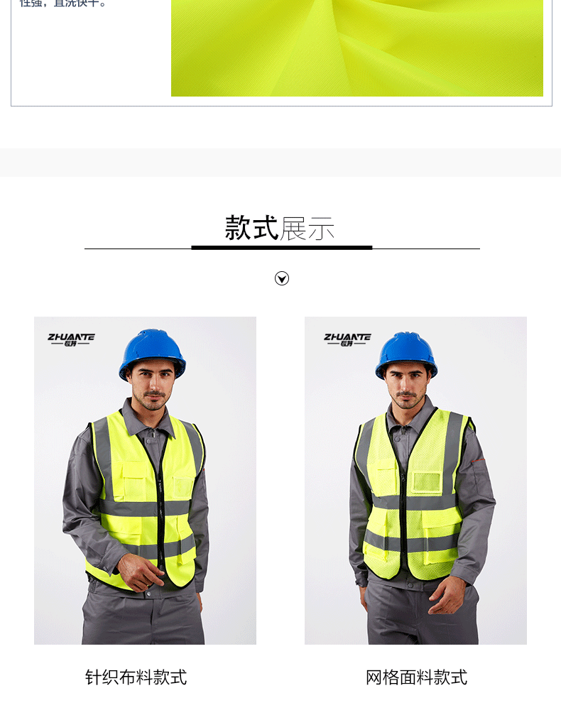 Zhuante Reflective Vest Multi-Pocket Customizable Logo Construction Worker Breathable Mesh Safety Jacket Fluorescent Yellow (No Print) [Jingcang Warehouse] 11