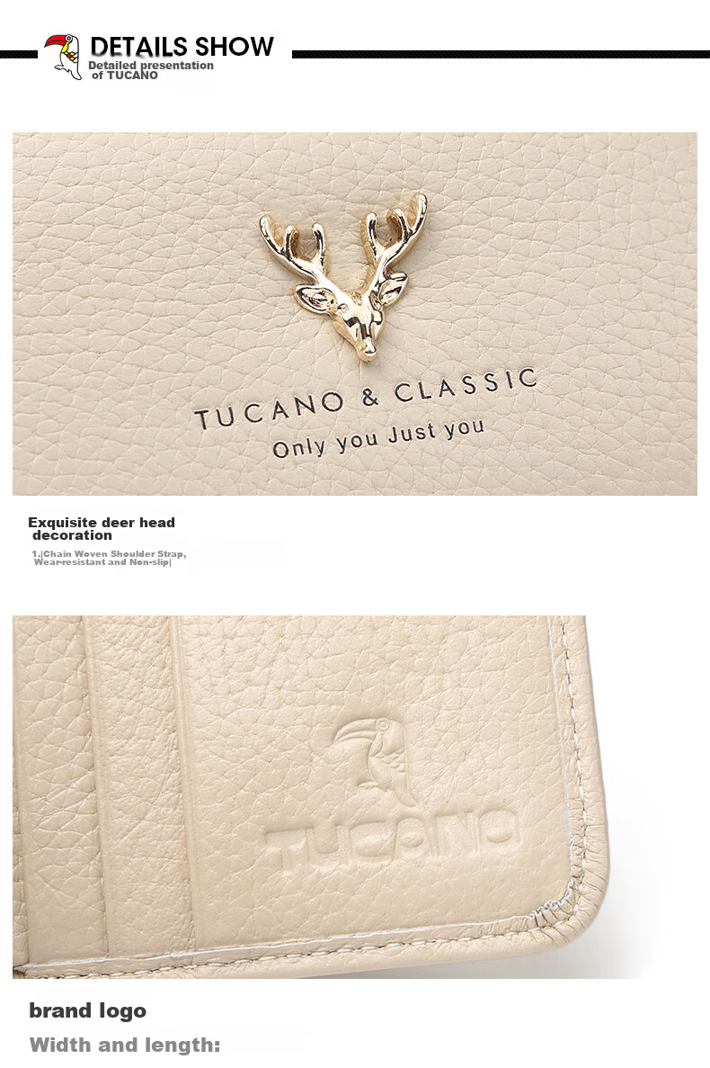 TUCANO Ladies' Wallet, Short Style, Two-Fold, Sweet And Elegant, Two-Layer Cowhide, Slim Purse, Practical, Birthday Gift for Wife on May 20 15