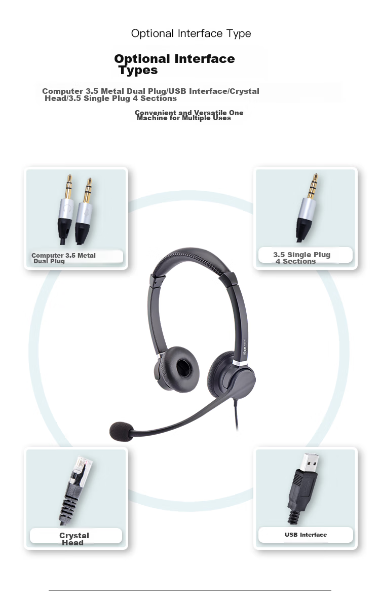 HION FOR900D Over-Ear Binaural Headset for Customer Service Centers, Online Education Training, Noise-Cancelling Call Center Headphones - Crystal Head + Volume Control + Mute (B4.1) 6
