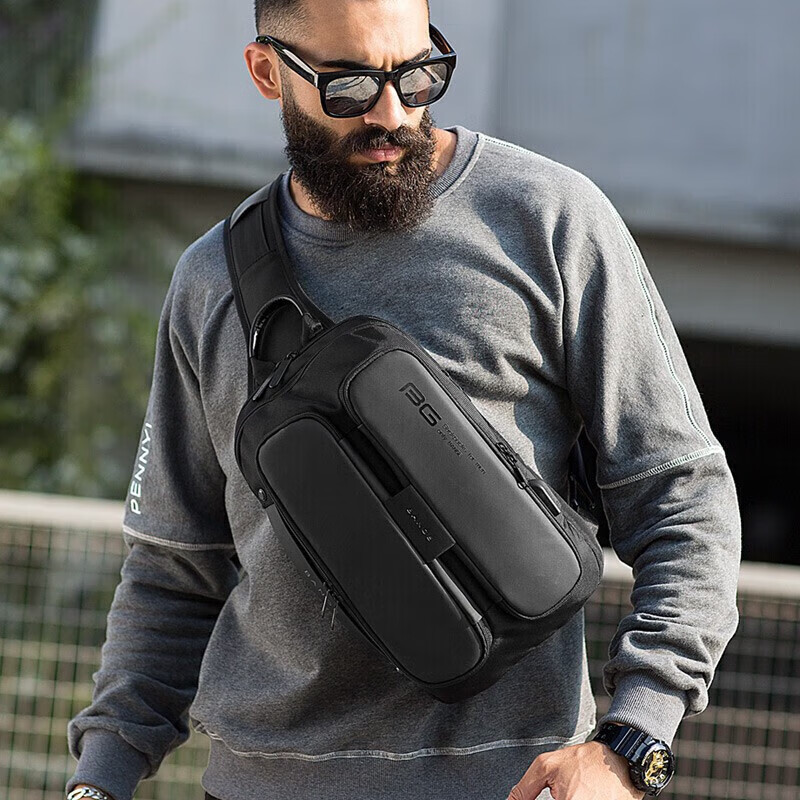 Bange Chest Bag for Men, Travel Shoulder Bag, Business Casual, Multi-Compartment, Large Capacity, Versatile, 11-Inch Tablet Crossbody Bag, Black