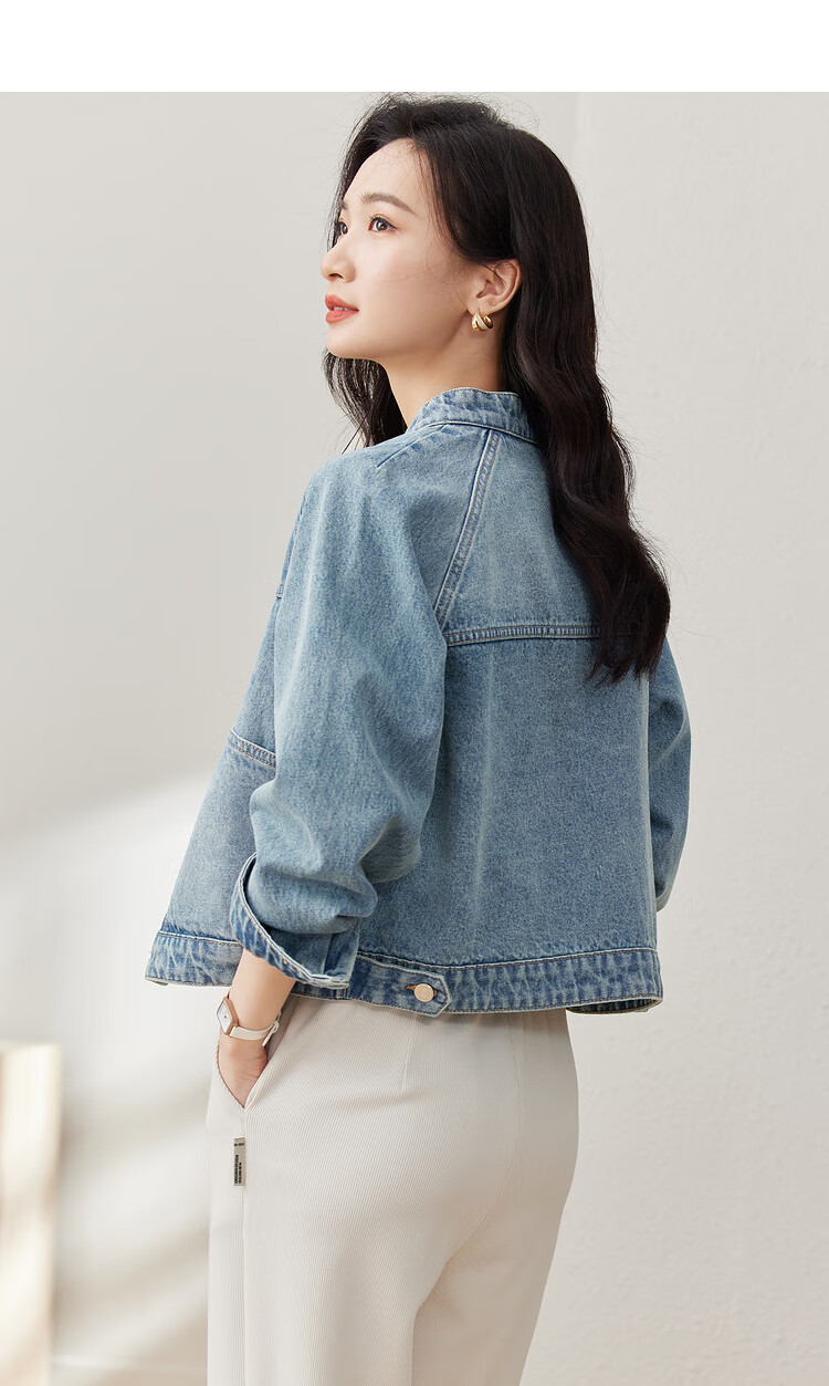 Sentubila Spring And Autumn Pure Cotton Denim Jacket, Short High-End Women's Clothing, Elegant Casual Versatile Top, Denim Blue, XL 26