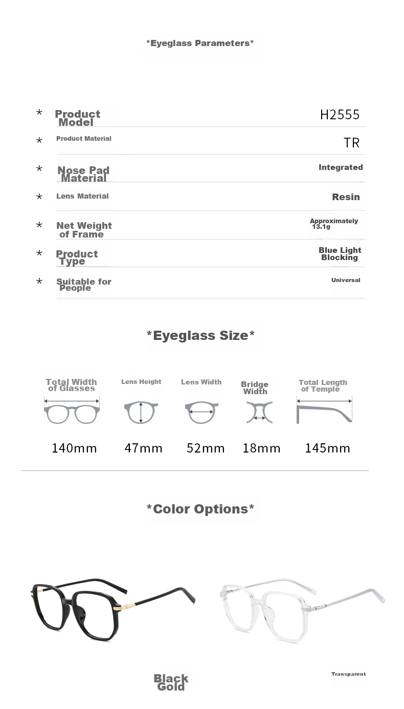 Jingbang Large Frame Myopia Glasses with Blue Light Protection, Transparent Frame Unisex Prescription Photochromic Eyeglasses 18